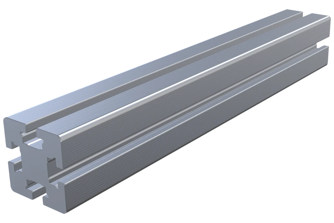 A length of the 45 mm multi-slot aluminum profile, three-quarter view.